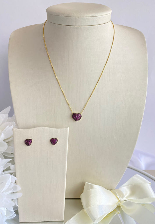 CONJUNTO CORAÇÃO RUBI CRAVEJADO