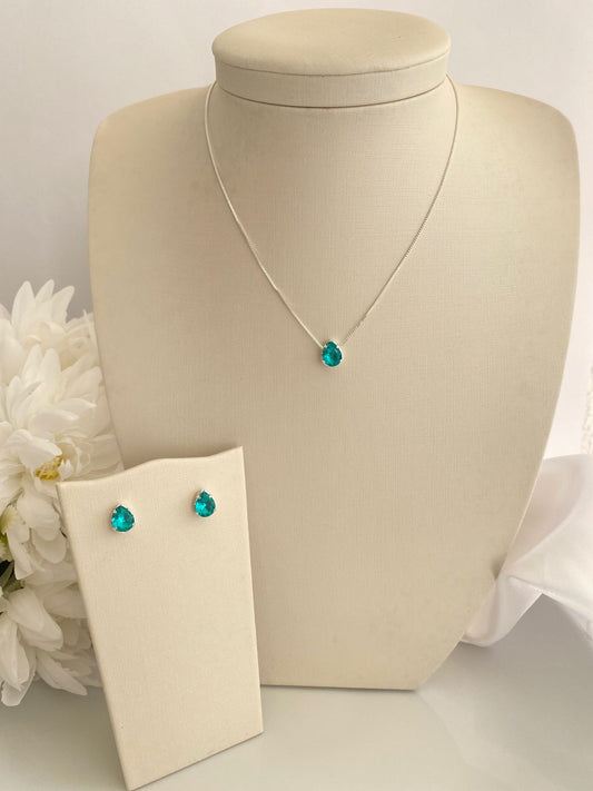 CONJUNTO GOTA CRISTAL AZUL TIFFANY
