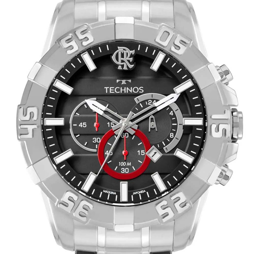 RELÓGIO MASCULINO TECHNOS CRONÓGRAFO PRATEADO - FLAMENGO 100M