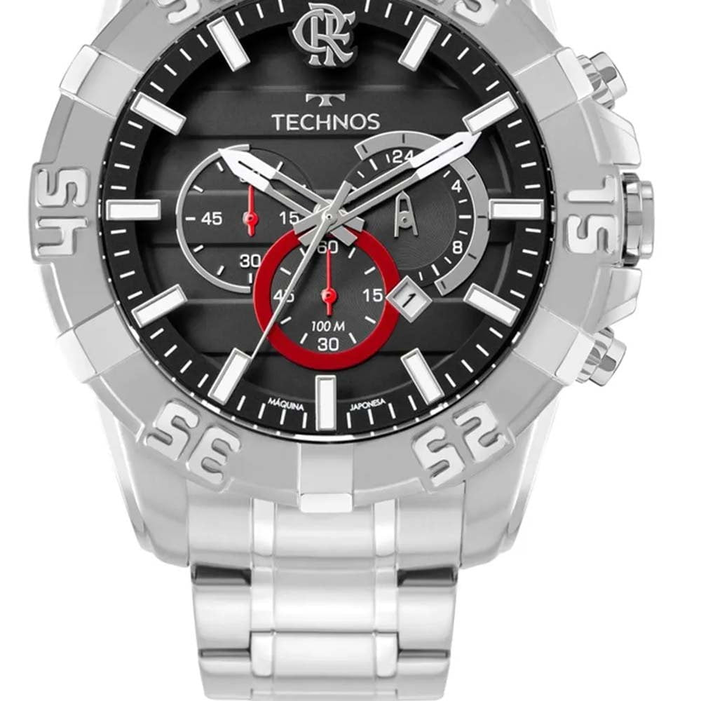 RELÓGIO MASCULINO TECHNOS CRONÓGRAFO PRATEADO - FLAMENGO 100M