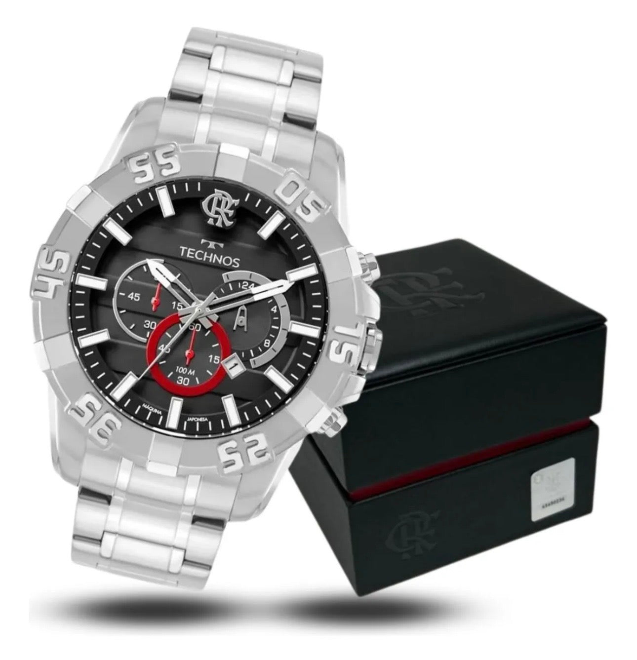 RELÓGIO MASCULINO TECHNOS CRONÓGRAFO PRATEADO - FLAMENGO 100M