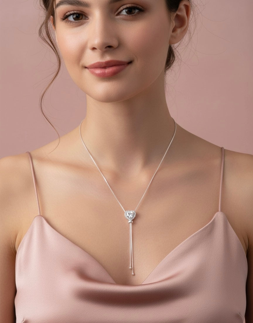 COLAR LARIAT CORAÇÃO BANHADO A PRATA