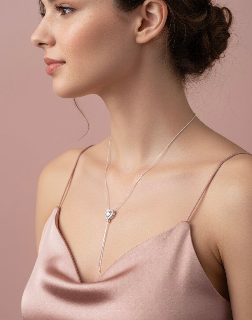 COLAR LARIAT CORAÇÃO BANHADO A PRATA