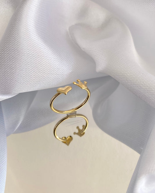 ANEL FALANGE CORAÇÃO E COROA AJUSTÁVEL