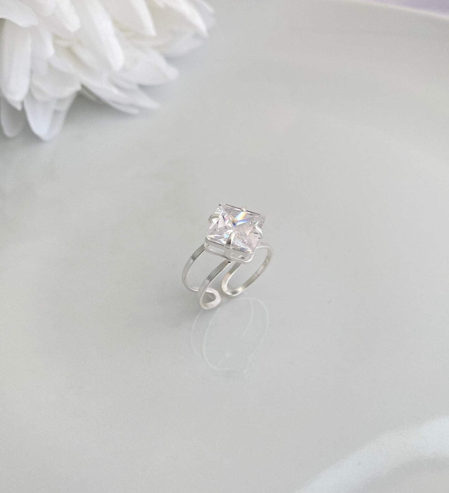 ANEL PRATA CUBO CRISTAL