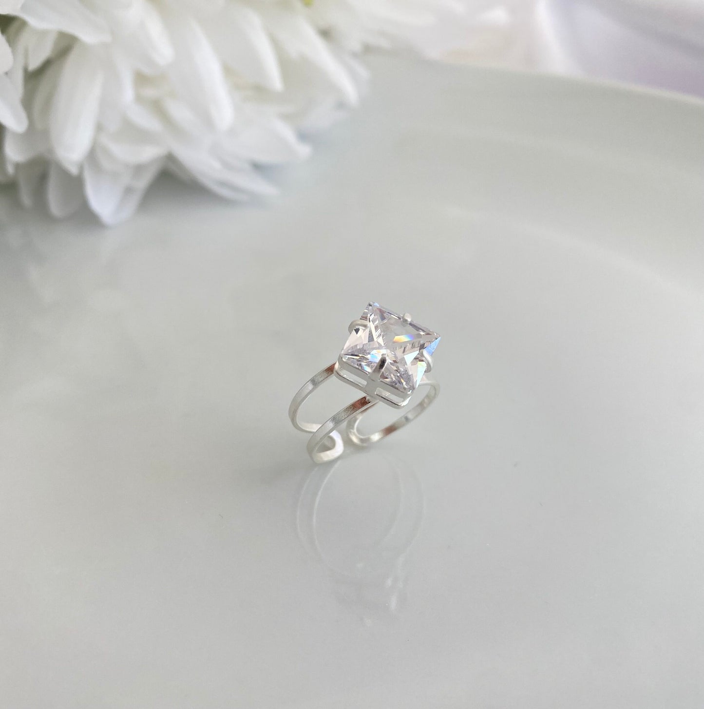 ANEL PRATA CUBO CRISTAL