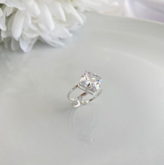 ANEL PRATA CUBO CRISTAL