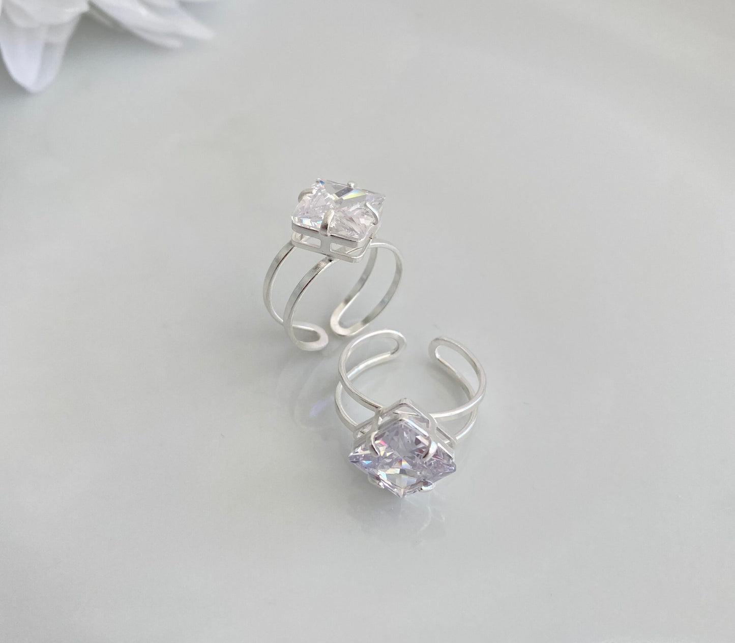 ANEL PRATA CUBO CRISTAL