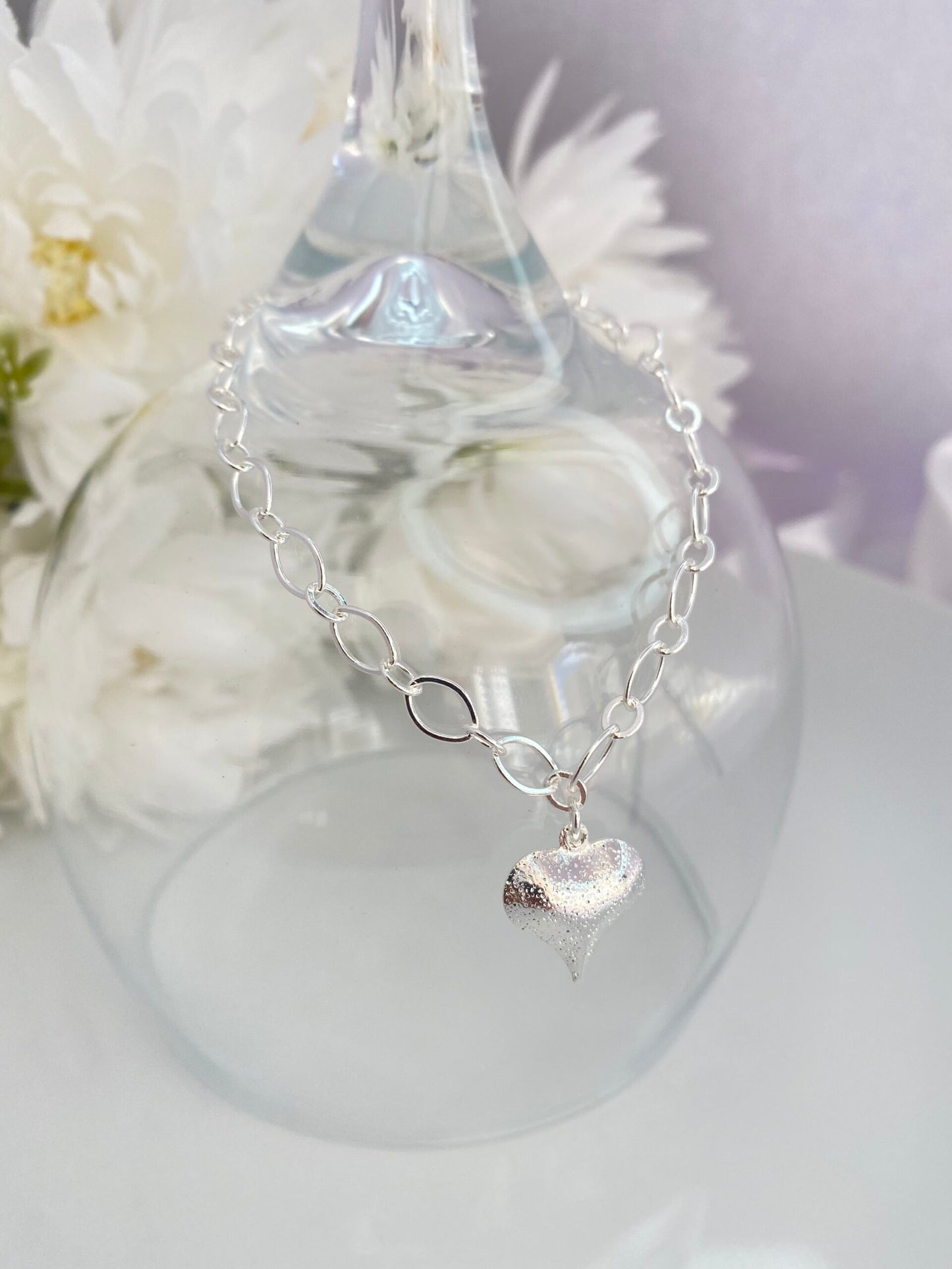 PULSEIRA PRATA EM ELOS CORAÇÃO BRUTO