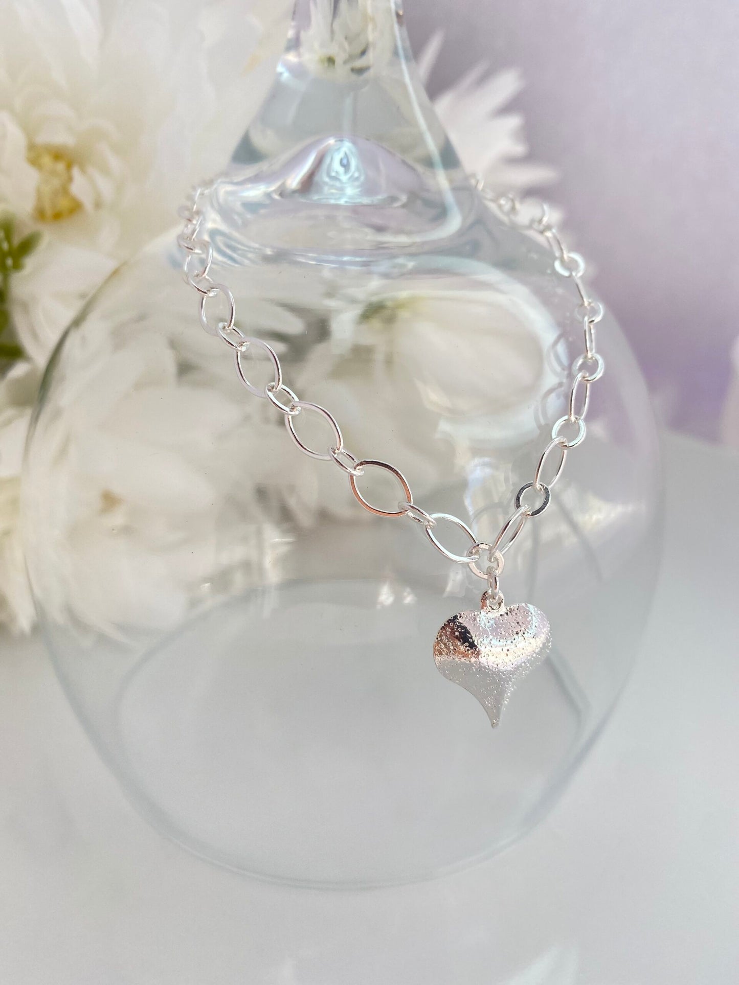 PULSEIRA PRATA EM ELOS CORAÇÃO BRUTO