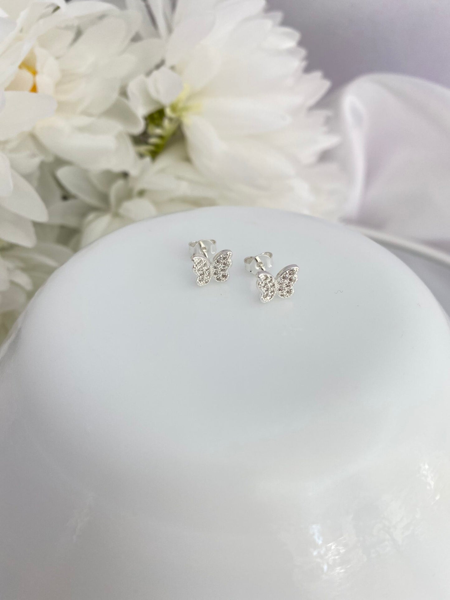 BRINCO PRATA BORBOLETA CRAVEJADO