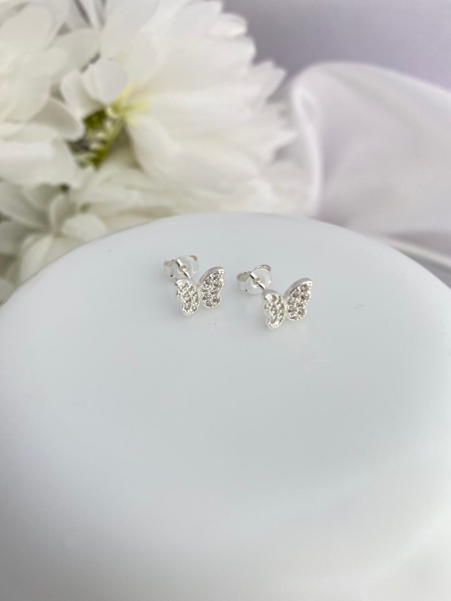 BRINCO PRATA BORBOLETA CRAVEJADO