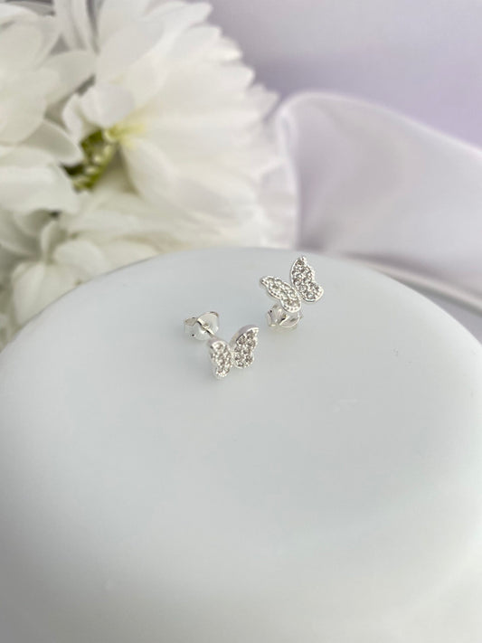 BRINCO PRATA BORBOLETA CRAVEJADO