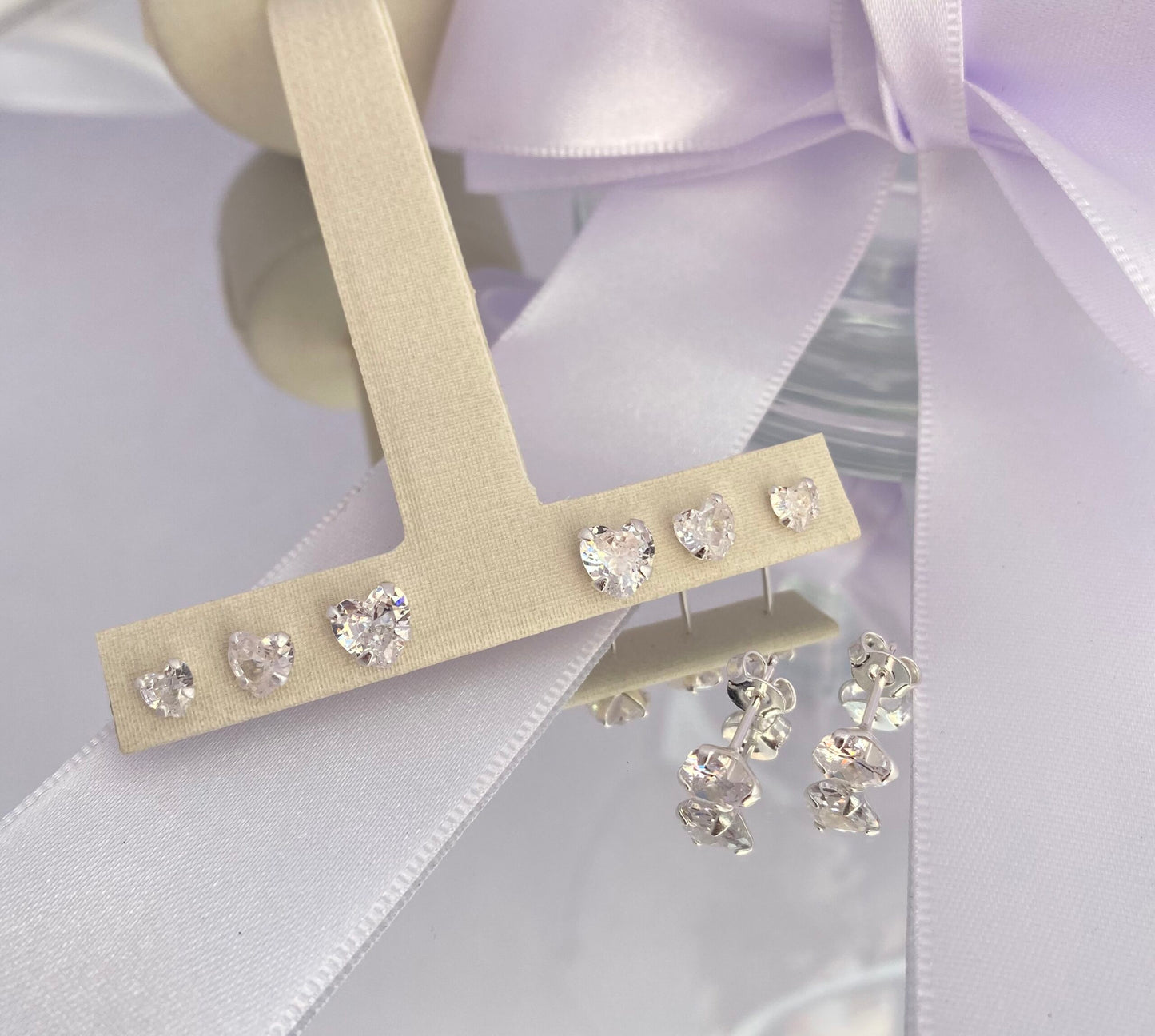 TRIO BRINCO PRATA CORAÇÃO CRAVEJADO