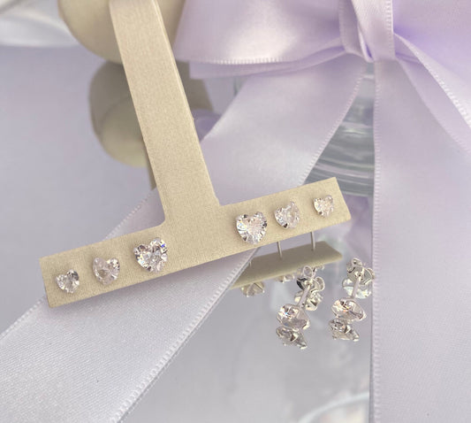 TRIO BRINCO PRATA CORAÇÃO CRAVEJADO