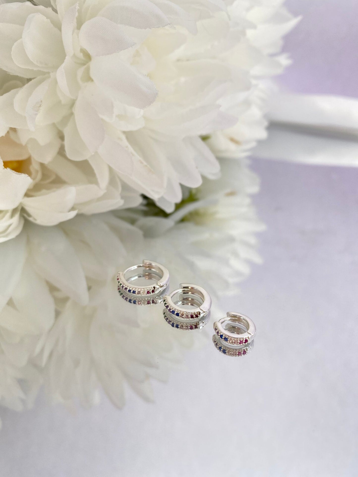 TRIO BRINCO PRATA ARCO-ÍRIS