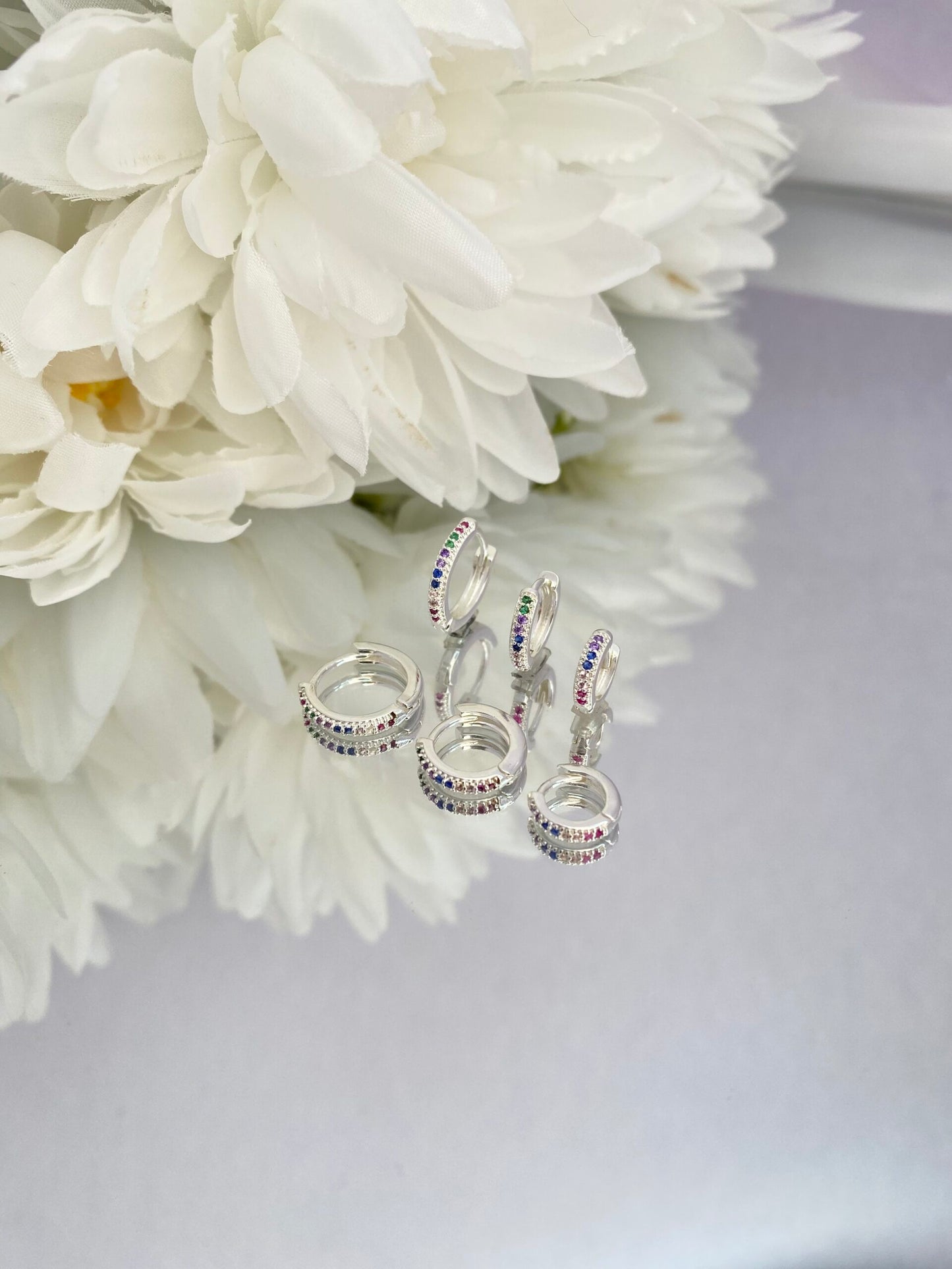 TRIO BRINCO PRATA ARCO-ÍRIS