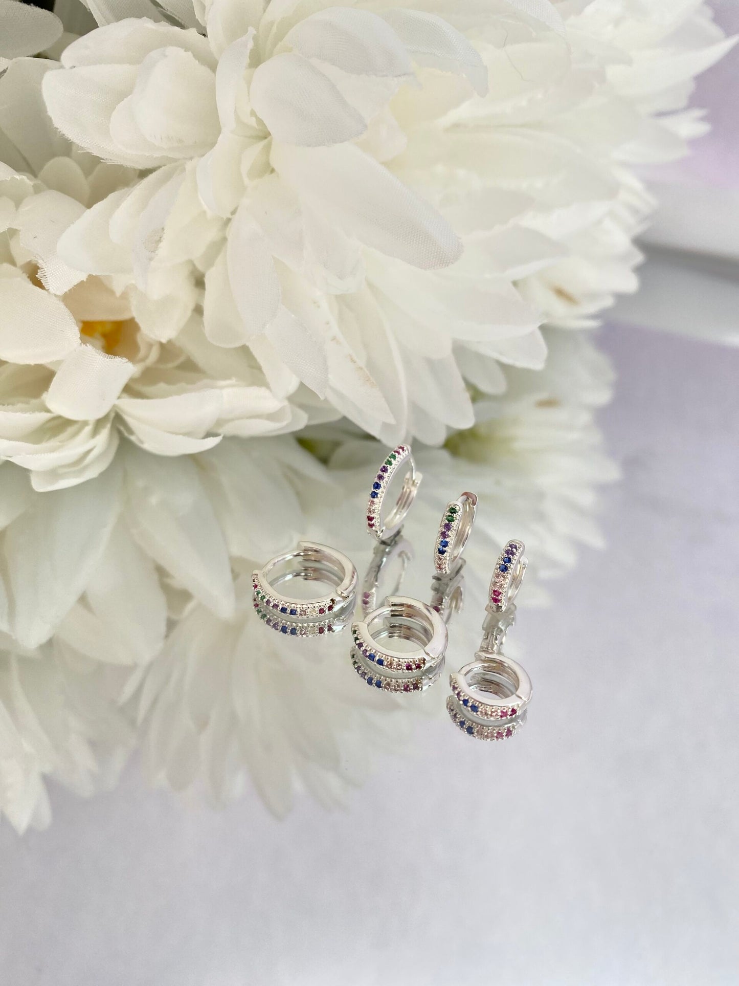 TRIO BRINCO PRATA ARCO-ÍRIS