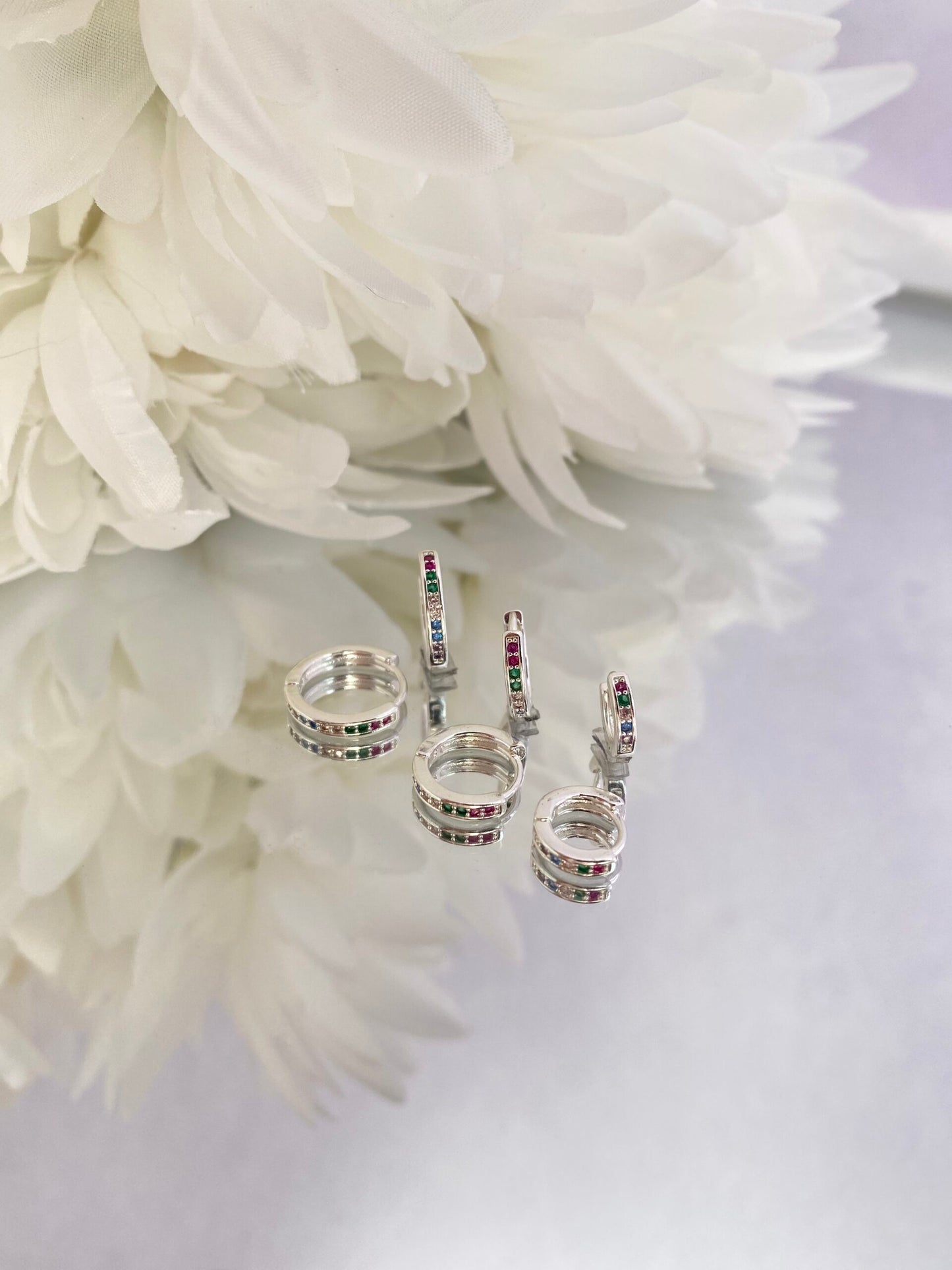 TRIO BRINCO PRATA AURORA COLORIDA