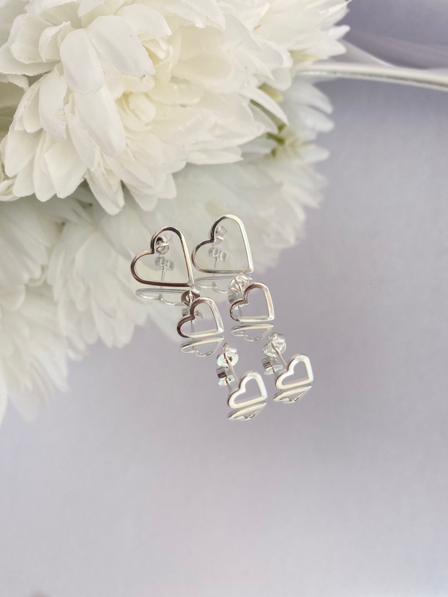 TRIO BRINCO PRATA CORAÇÃO VAZADO