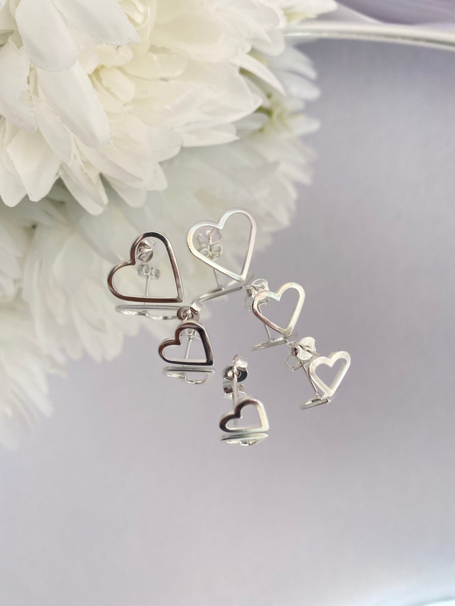 TRIO BRINCO PRATA CORAÇÃO VAZADO