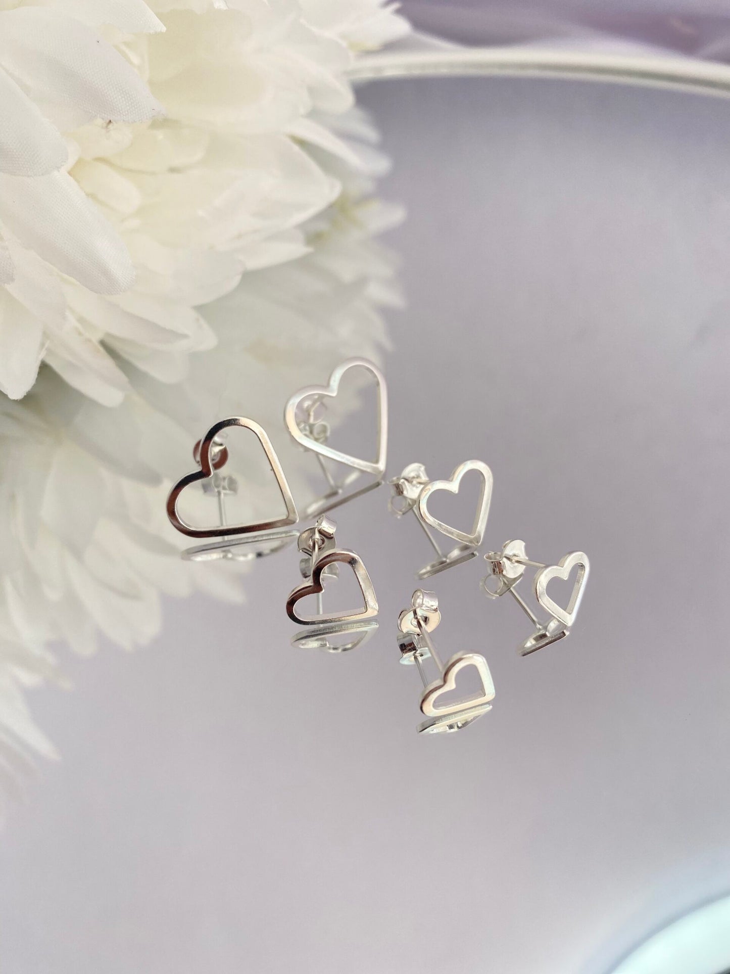 TRIO BRINCO PRATA CORAÇÃO VAZADO