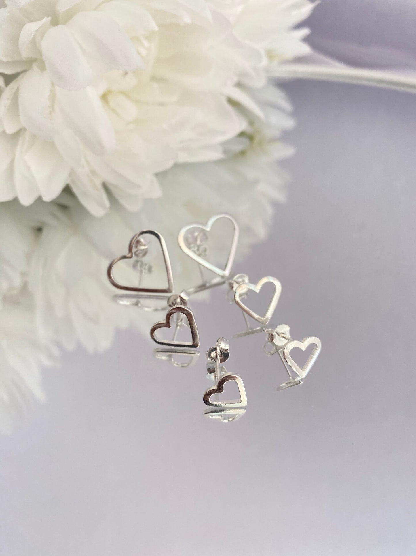 TRIO BRINCO PRATA CORAÇÃO VAZADO