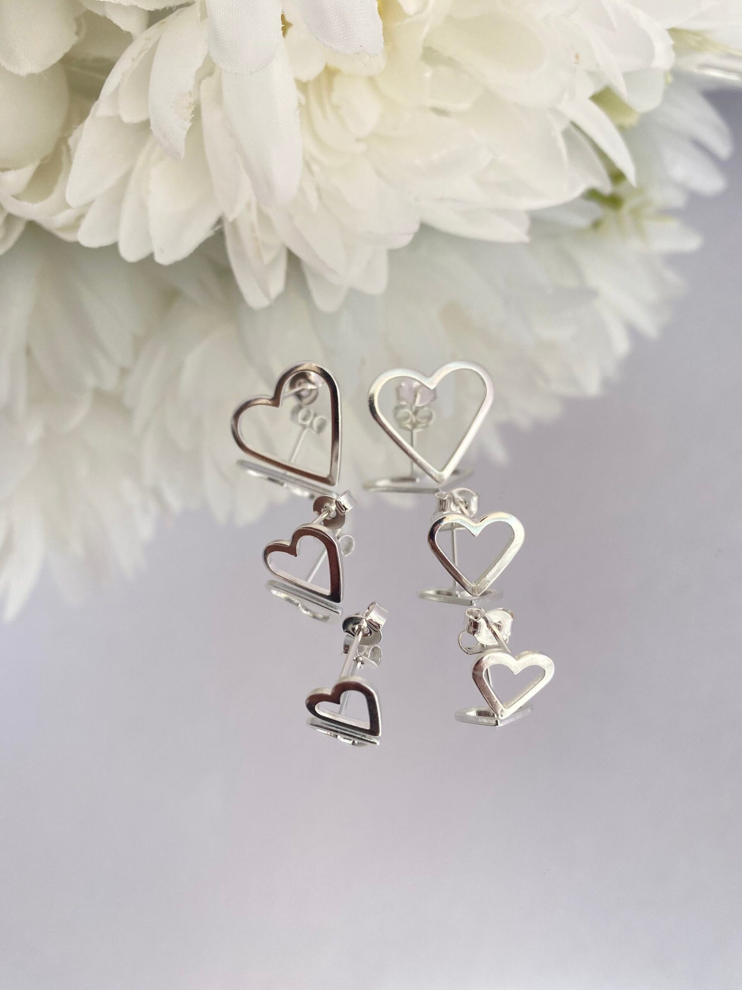 TRIO BRINCO PRATA CORAÇÃO VAZADO