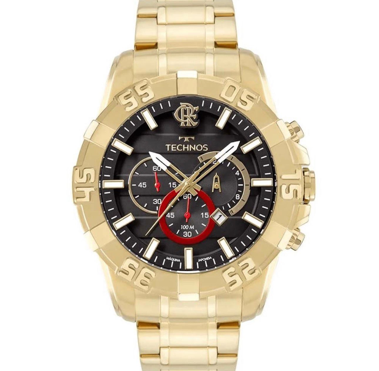 RELÓGIO TECHNOS FLAMENGO MASCULINO DOURADO – CRONÓGRAFO 100M
