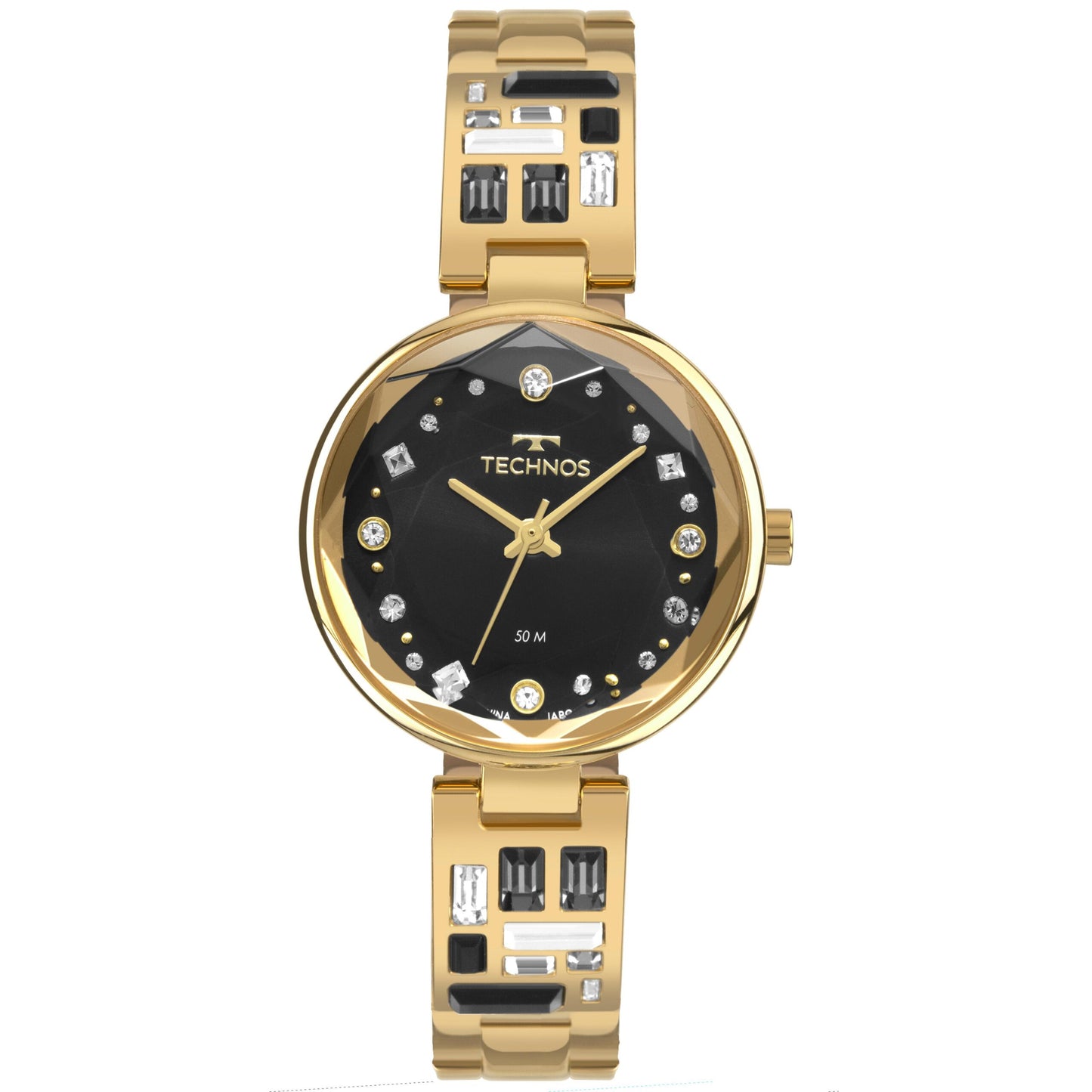 RELÓGIO TECHNOS FEMININO CRYSTAL DOURADO E PRETO