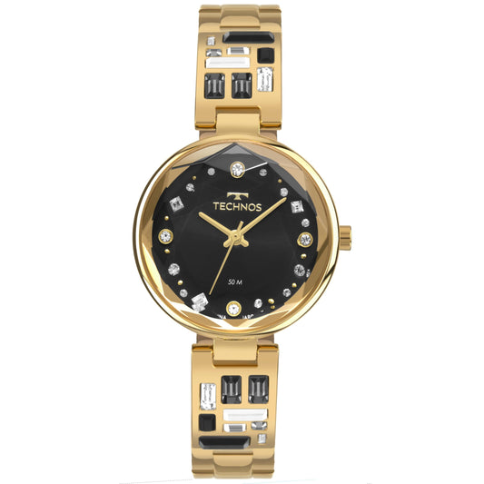 RELÓGIO TECHNOS FEMININO CRYSTAL DOURADO E PRETO