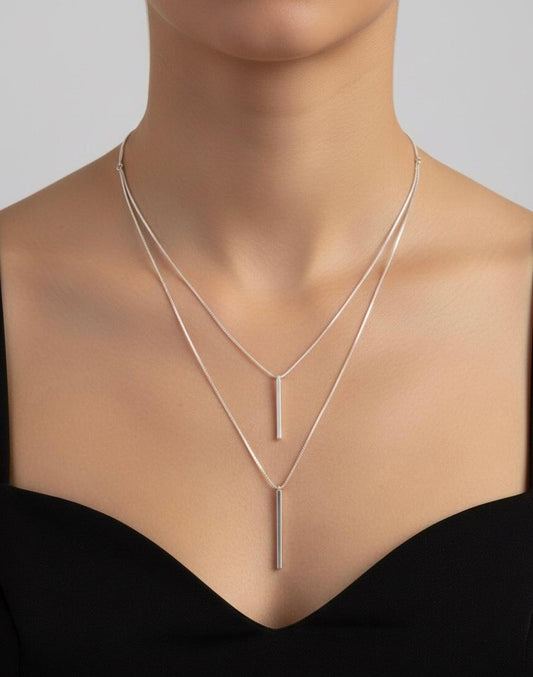 COLAR PRATA DUPLO LINEAR