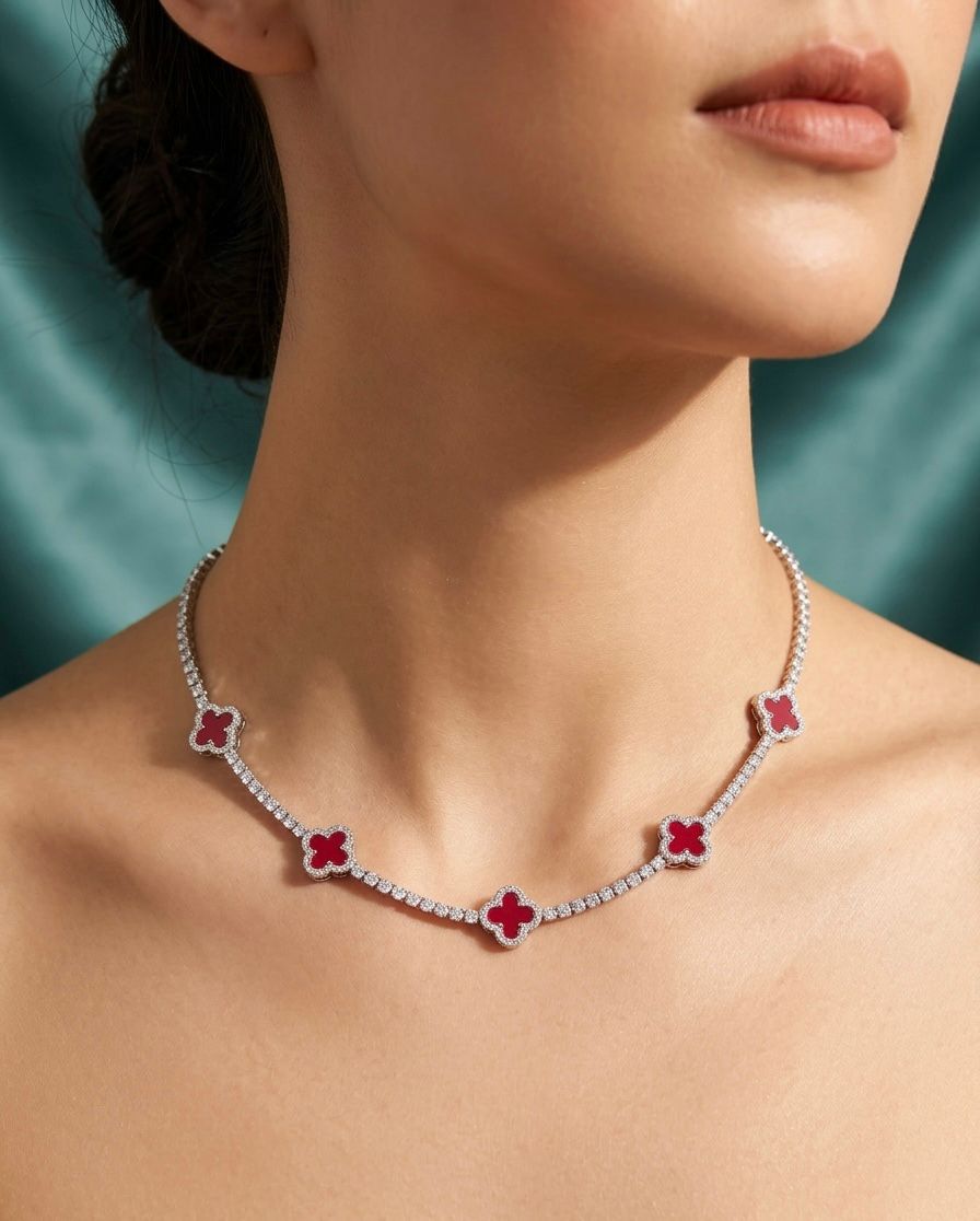 COLAR CLVER CRAVEJADO VERMELHO