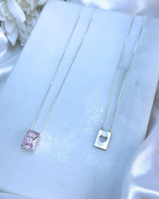 ESCAPULÁRIO PRATA CRUZ PRECIOSA - PEDRA ROSA