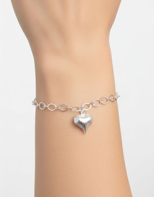 PULSEIRA PRATA EM ELOS CORAÇÃO BRUTO